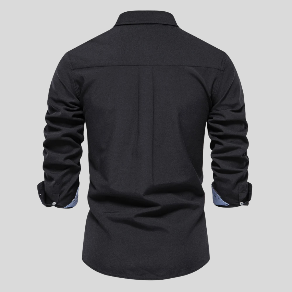 Classic Button Front Layered Collar Long Sleeve Shirt