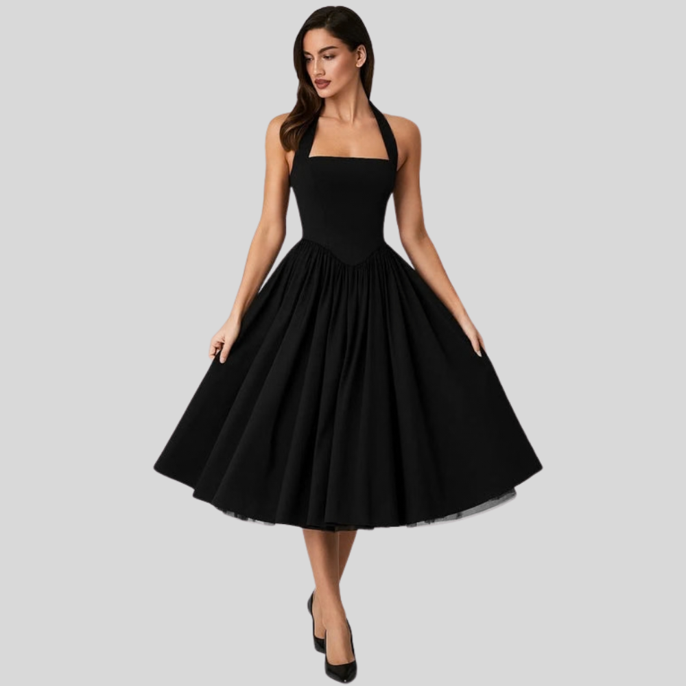 Vintage Halter Flared Midi Dress
