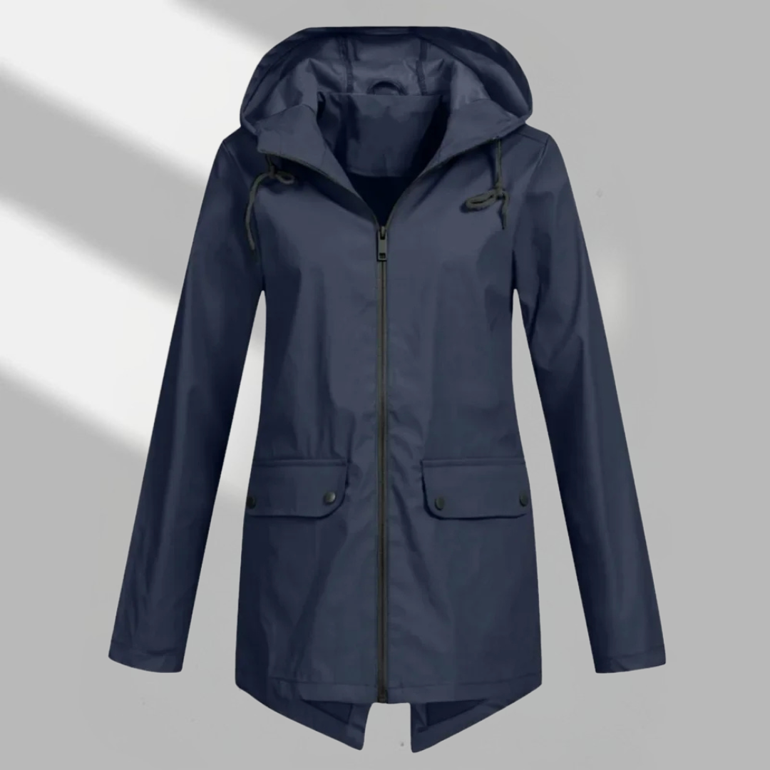 Elegant Hooded Zip Front Utility Coat