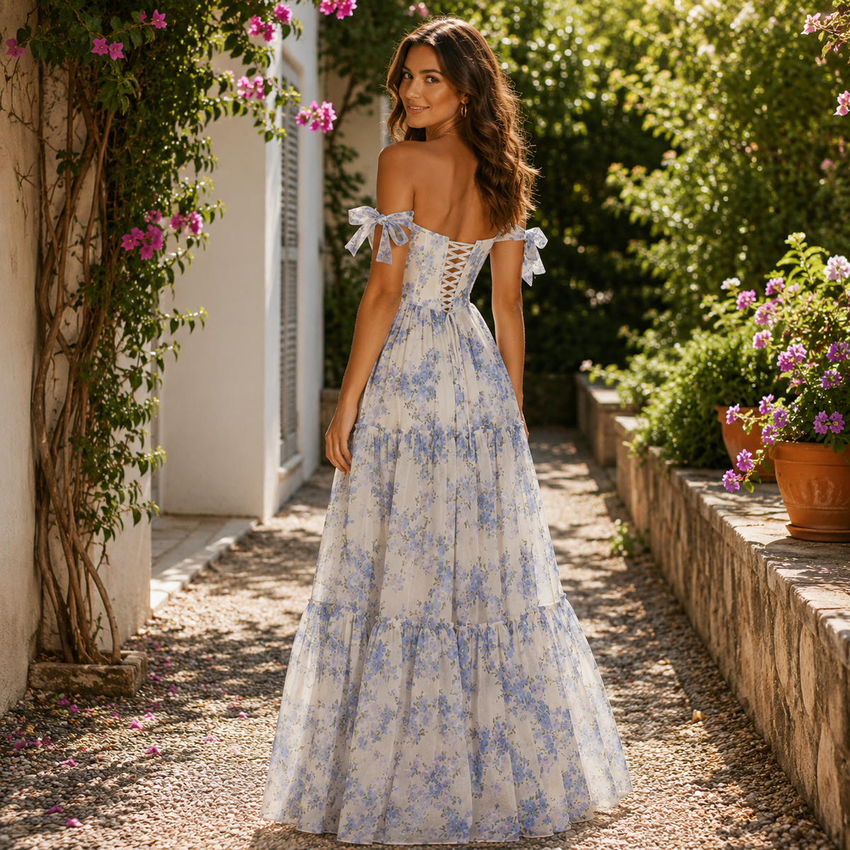 Sweetheart Floral Maxi Dress in Blue