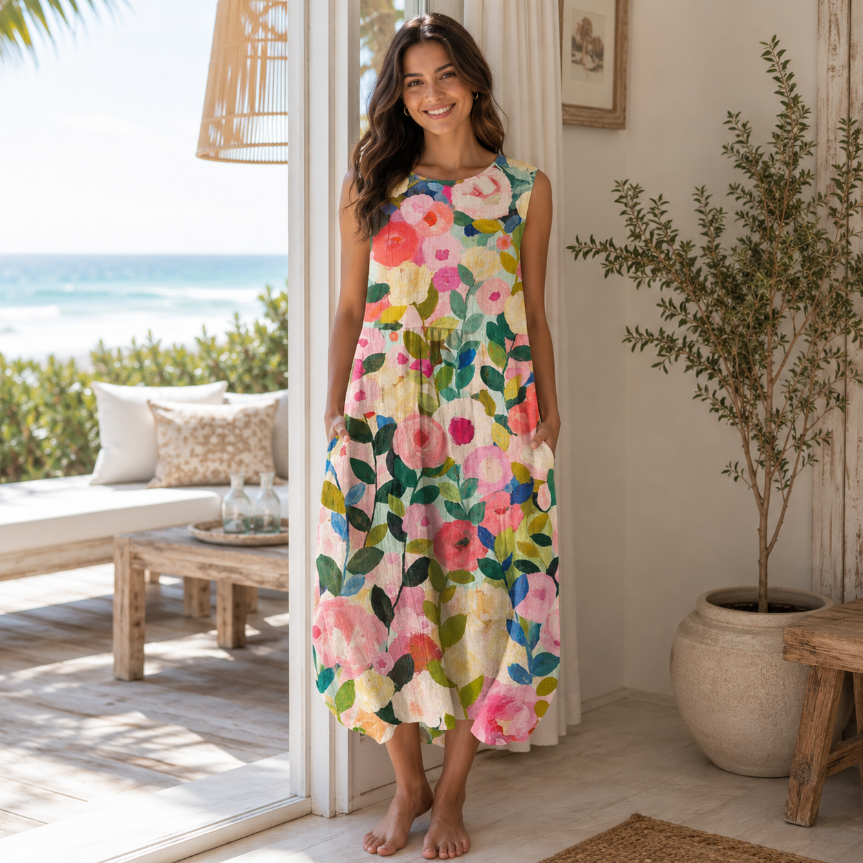 Flowy Beach Dress with Elegant Artistic Design