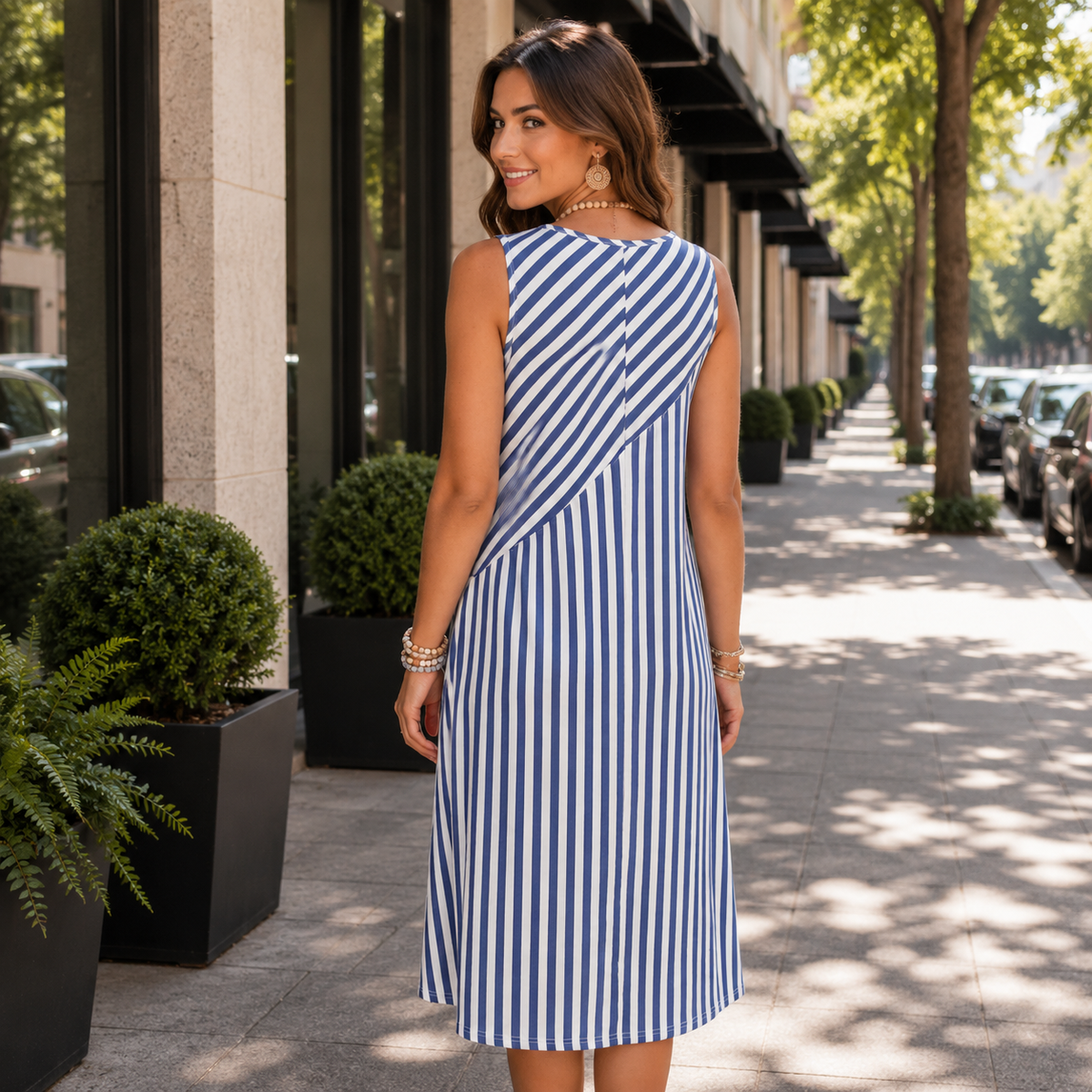 Relaxed Stripe Midi Dress in Blue