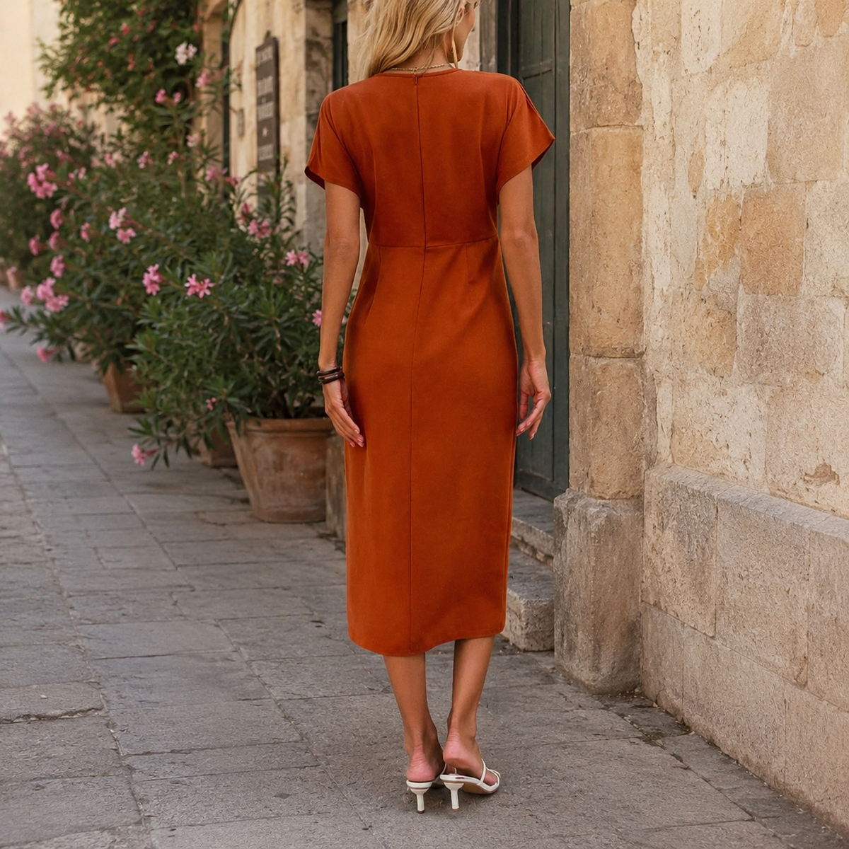 Flowy V-Neck Midi Dress with Side Split