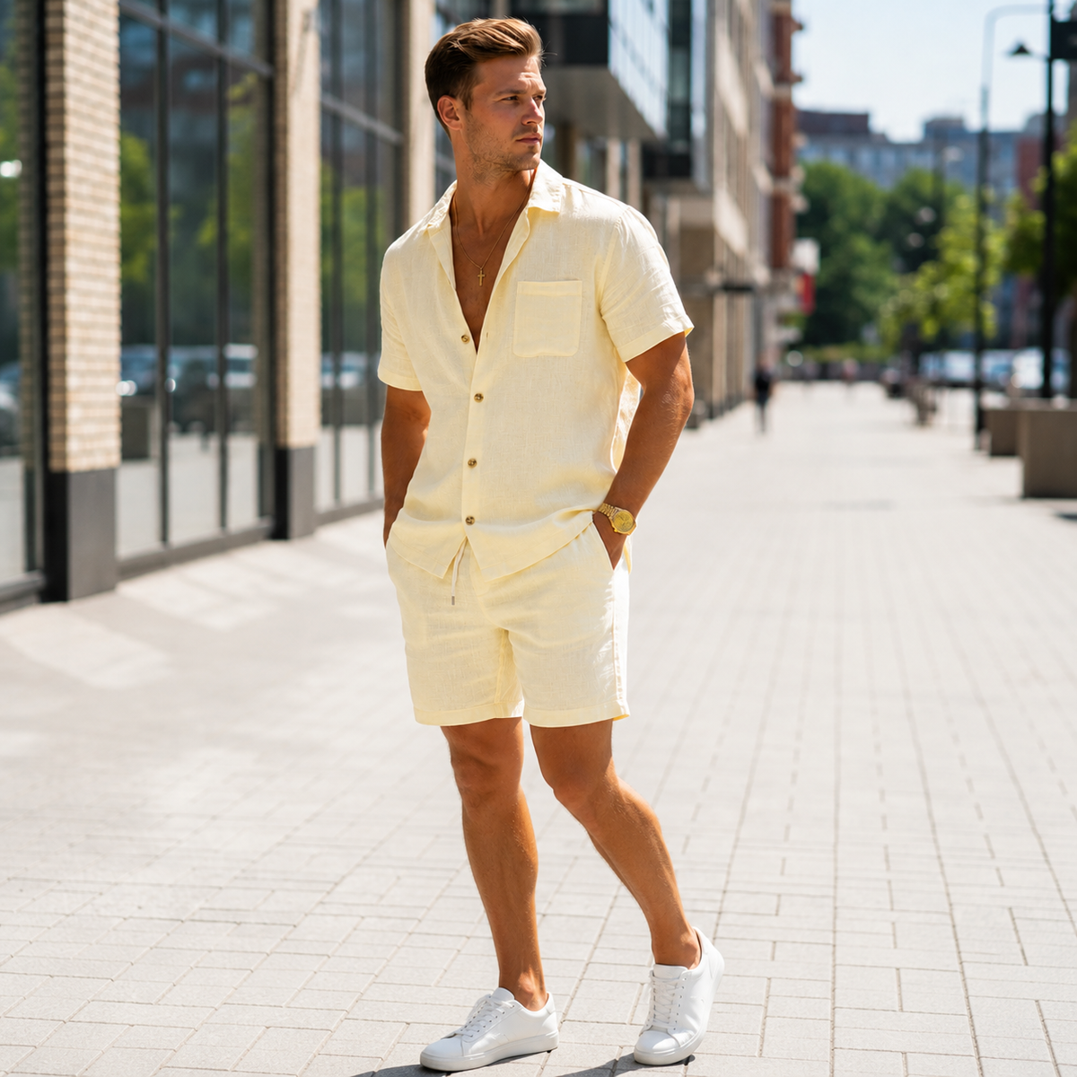 Men's Short Sleeve Shirt and Shorts Summer Set