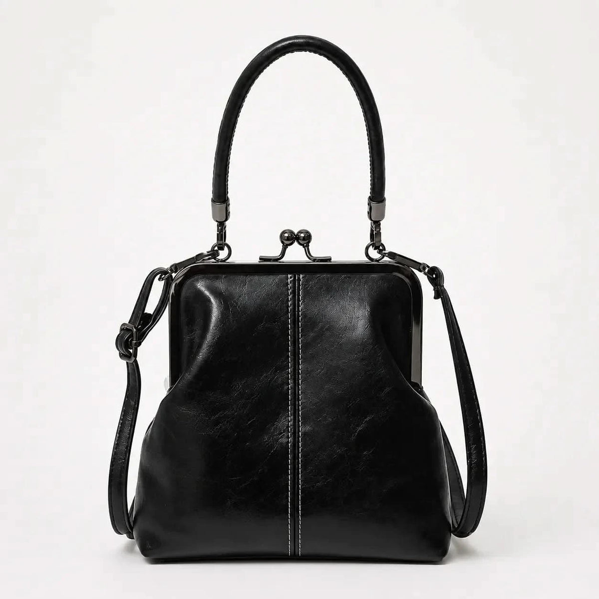 Dual-Handle Kiss Lock Crossbody Bag