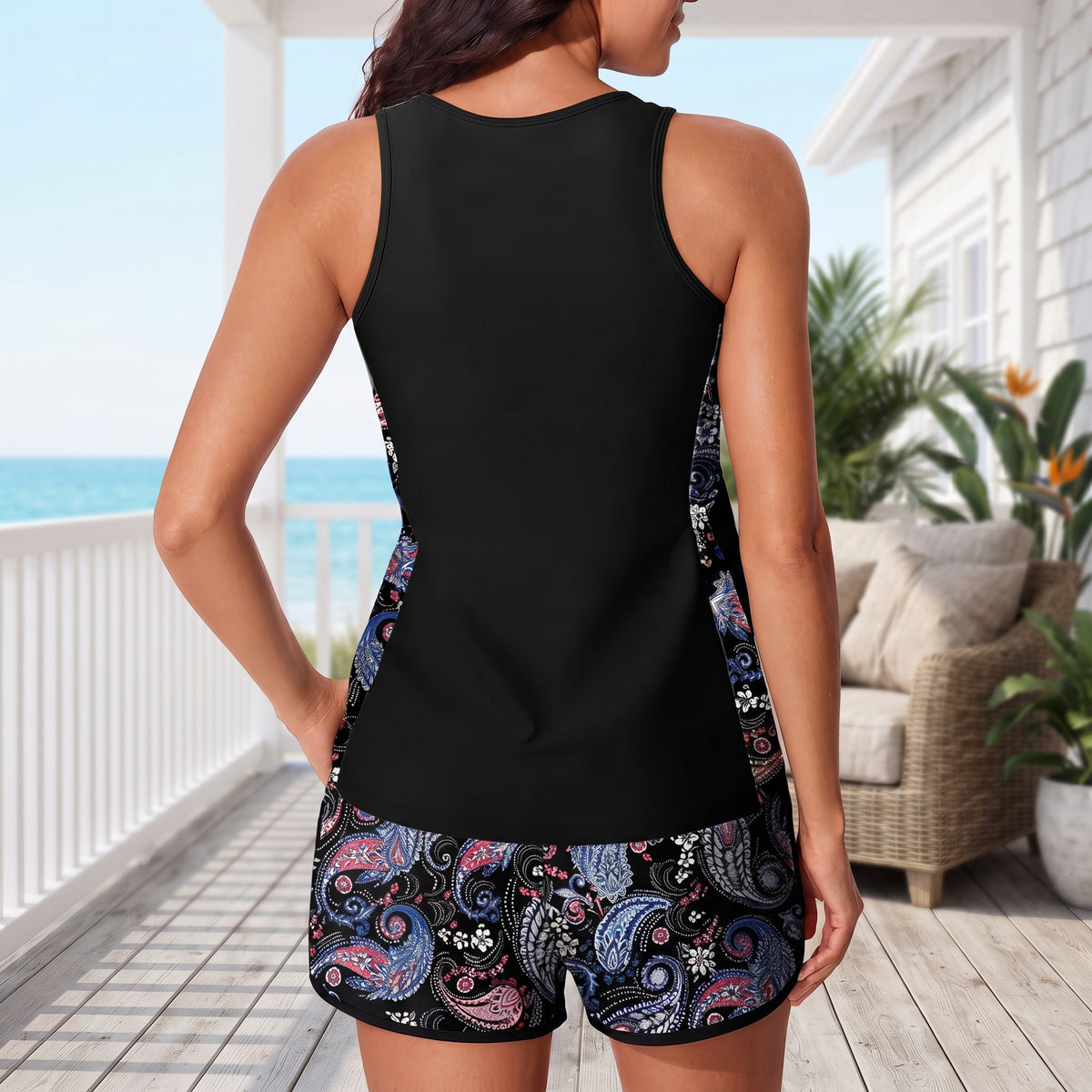 Printed Side Panel Tankini Set