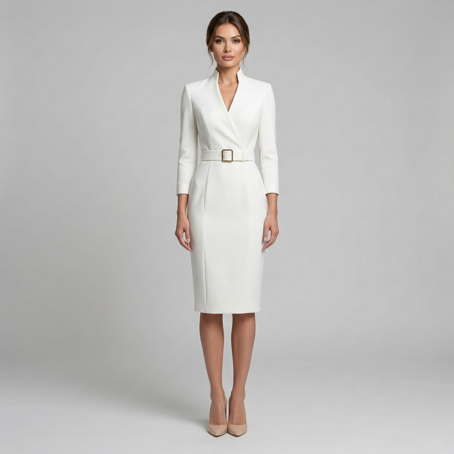 Tailored V Neck Midi Dress