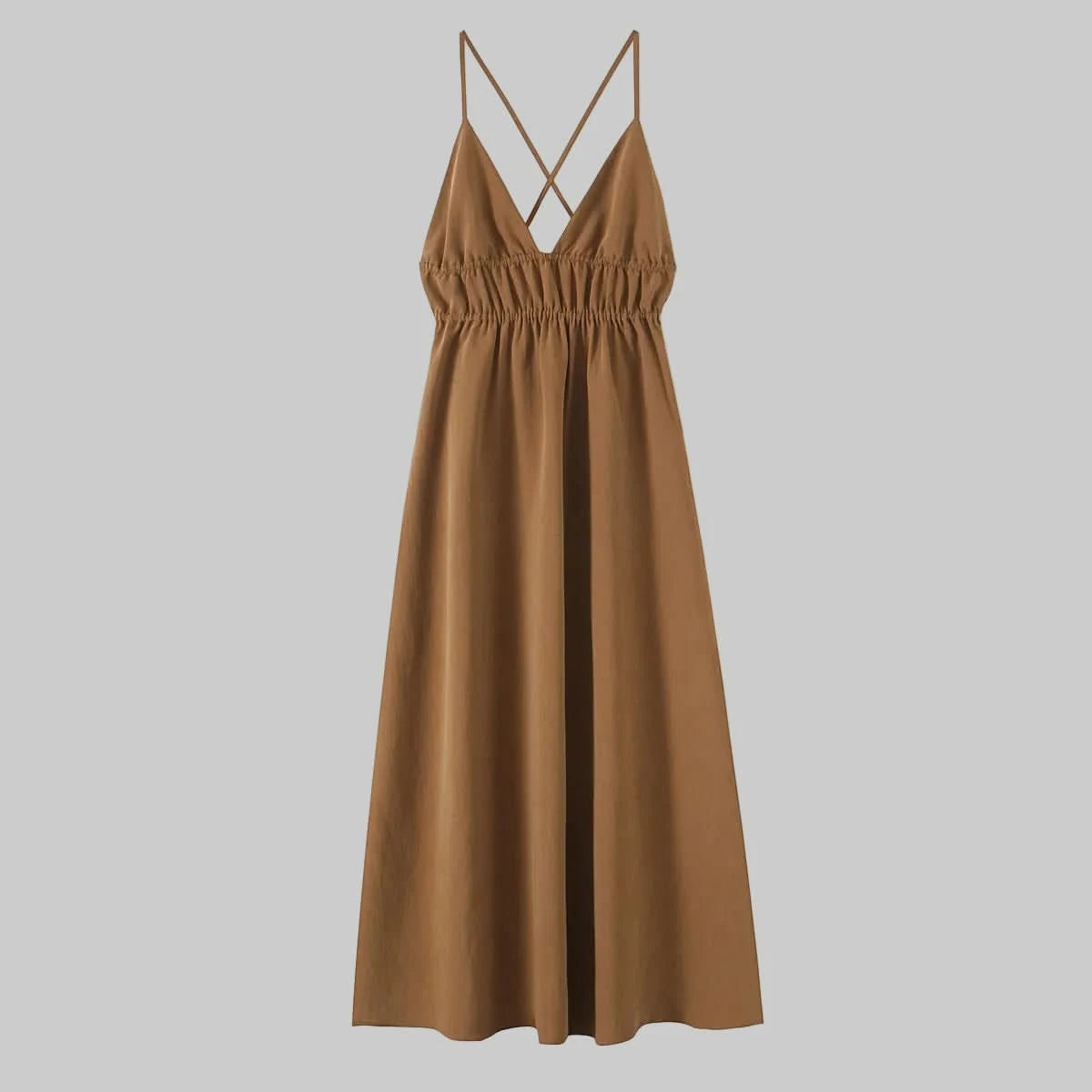 V-Neck Sling Dress with Graceful Midi Length