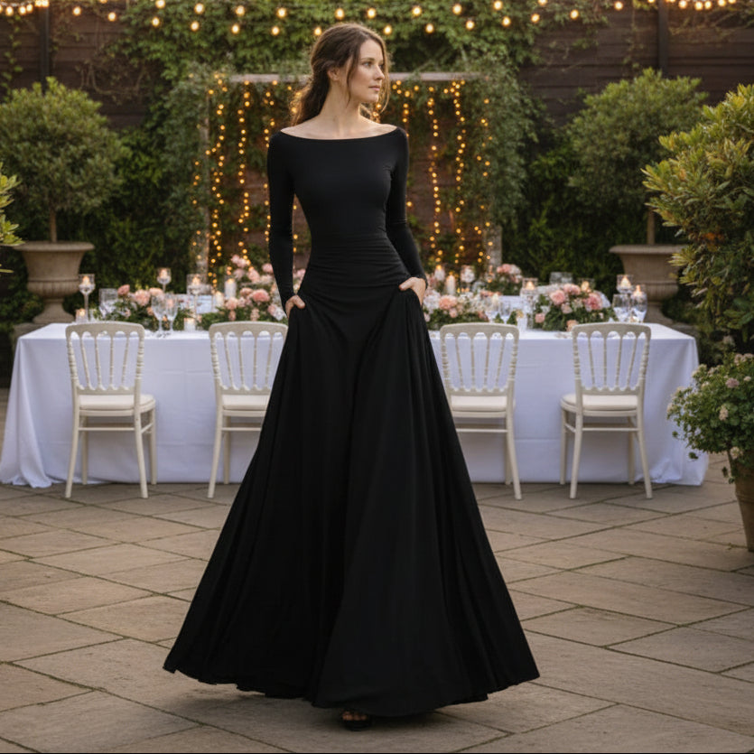 Long Sleeve Draped Maxi Dress