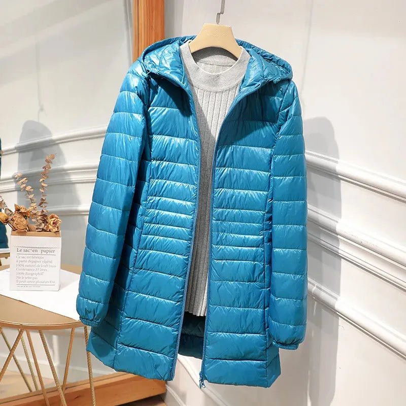 Hooded Quilted Zip Front Longline Coat