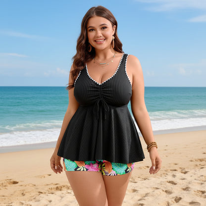 Green Floral Halter Top & Boxer Shorts Swim Set