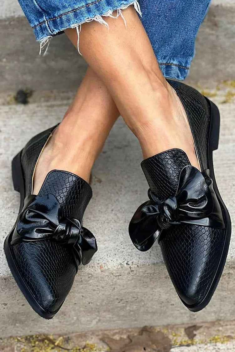 Elegant Pointed Toe Bow Detail Loafers
