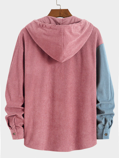 Patchwork Hooded Button Front Casual Jacket