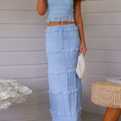 Airy Halter Top Skirt Outfit