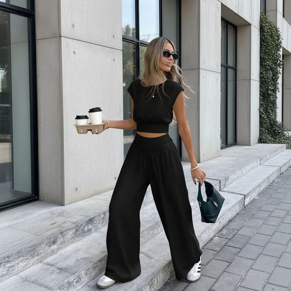 Elegant Casual Cropped Summer Pants Set