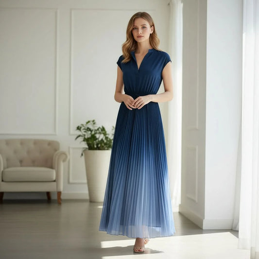 Elegant A Line Pleated Midi Dress for Women