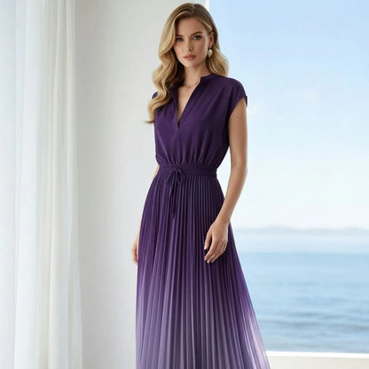 Elegant A Line Pleated Midi Dress for Women