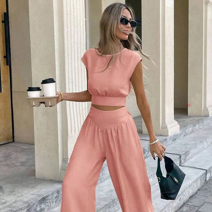 Elegant Casual Cropped Summer Pants Set