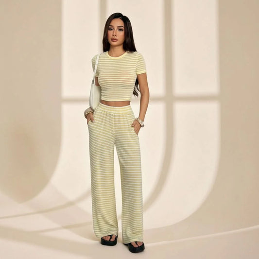 Textured Cropped Summer Pants Set