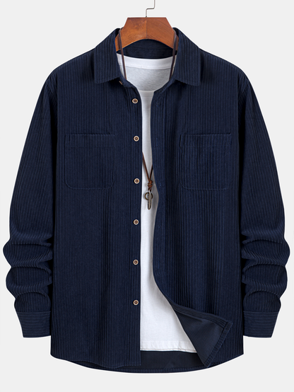 Classic Button Front Collared Long Sleeve Shirt