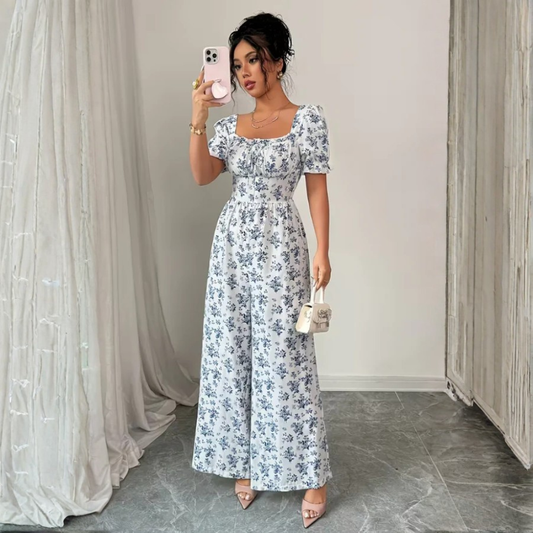 Floral Puff Sleeve Wide Leg Jumpsuit