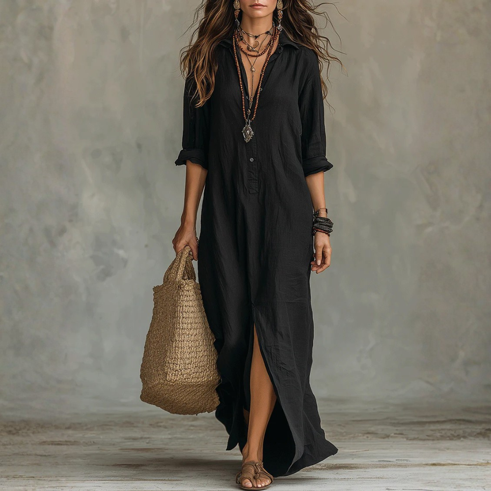 Bohemian Maxi Dress Button Front