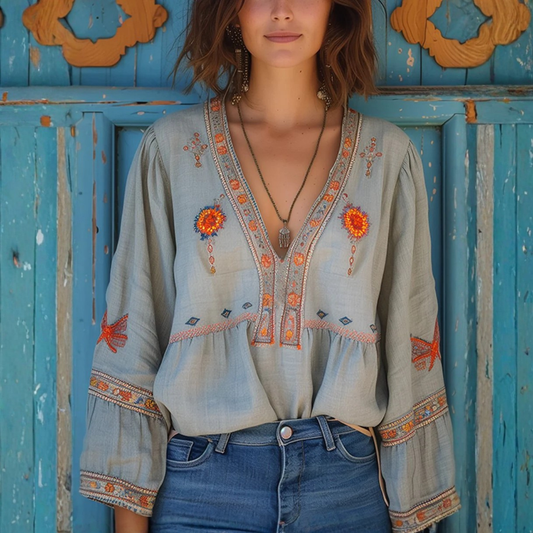 Bohemian V Neck Summer Blouse
