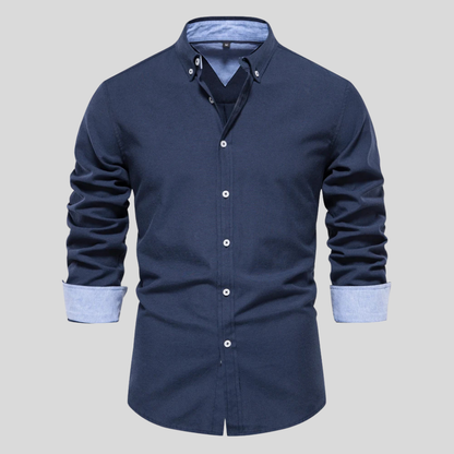 Classic Button Front Layered Collar Long Sleeve Shirt