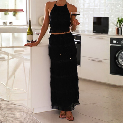 Airy Halter Top Skirt Outfit