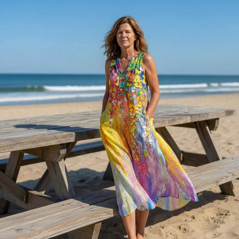 Printed Maxi Dress With Pockets