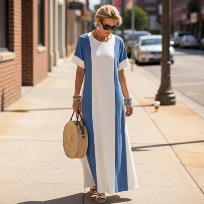 Colorblock Maxi Dress with Short Sleeves