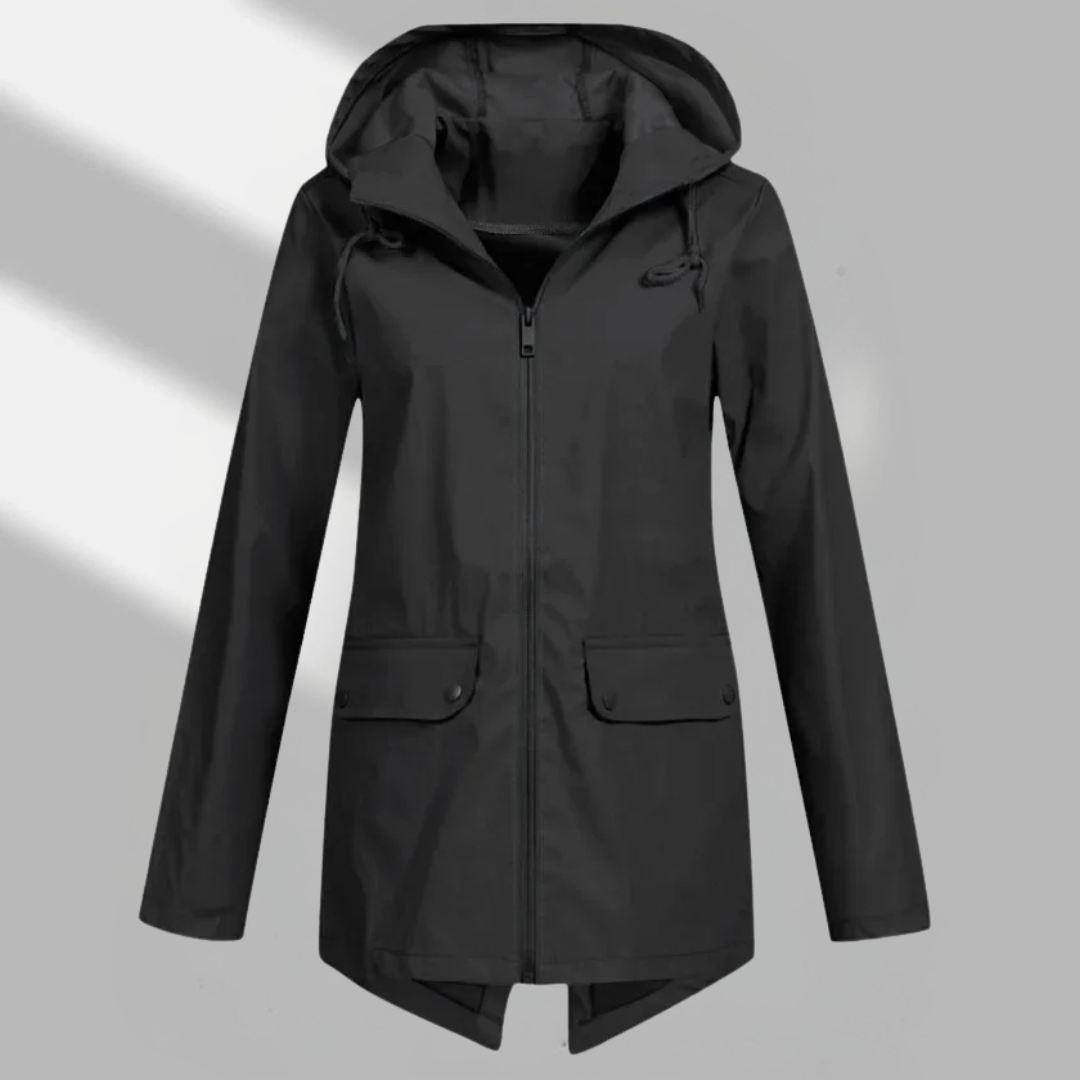 Elegant Hooded Zip Front Utility Coat