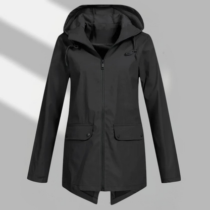 Elegant Hooded Zip Front Utility Coat