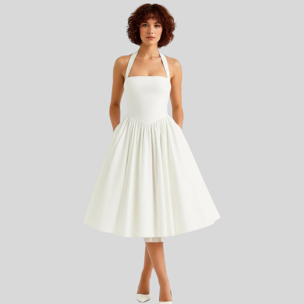 Vintage Halter Flared Midi Dress