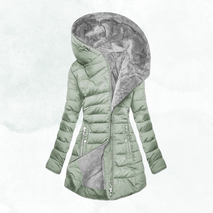 Hooded Zip Front Quilted Longline Coat