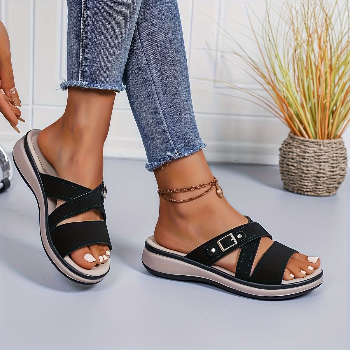 Cross Strap Comfort Slide Sandals