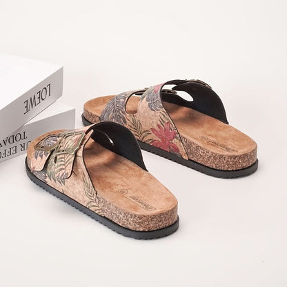 Double Buckle Footbed Slide Sandals