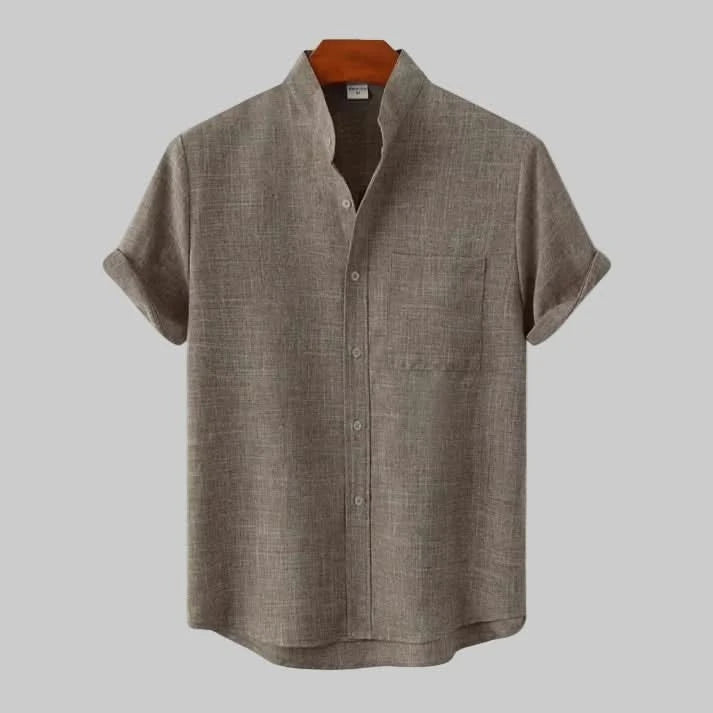 Relaxed Fit Collarless Shirt for Warm Weather Comfort