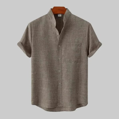 Relaxed Fit Collarless Shirt for Warm Weather Comfort