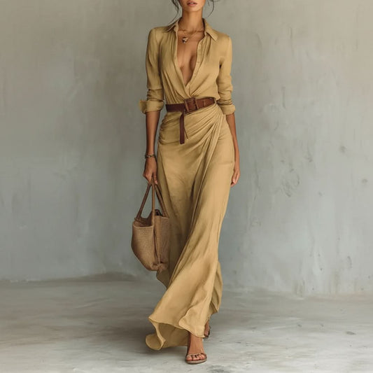 Chic Lapel Wrap Maxi Dress