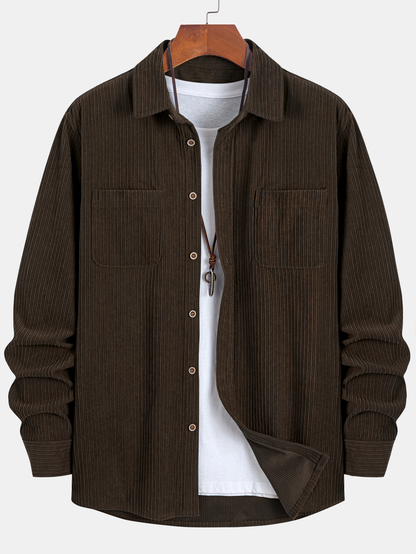Classic Button Front Collared Long Sleeve Shirt
