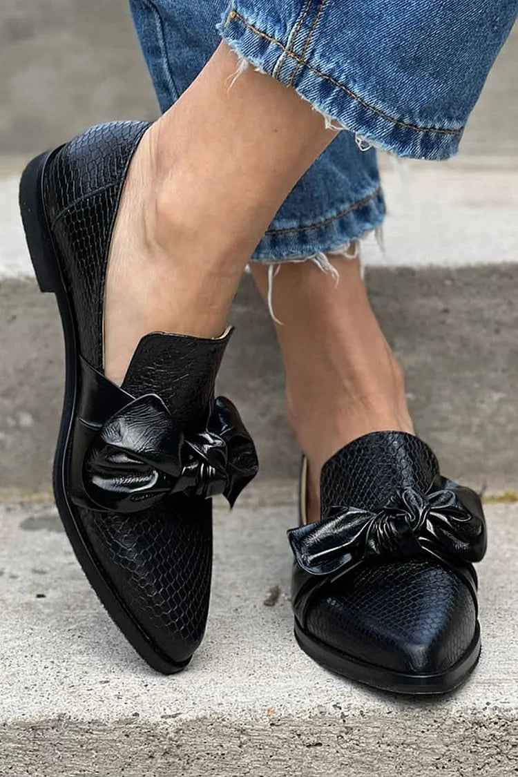 Elegant Pointed Toe Bow Detail Loafers