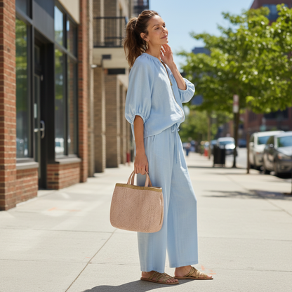 Wide-Leg Two-Piece Set with Zip Neckline