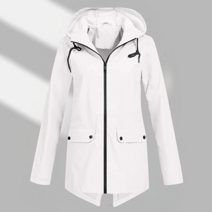 Elegant Hooded Zip Front Utility Coat