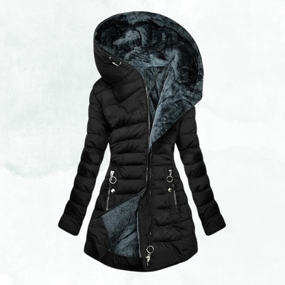 Hooded Zip Front Quilted Longline Coat