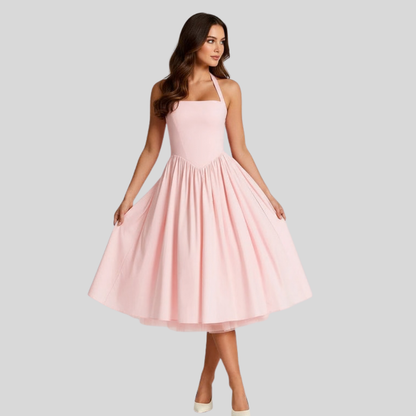 Vintage Halter Flared Midi Dress