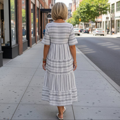 Striped Tiered Midi With Short Sleeves
