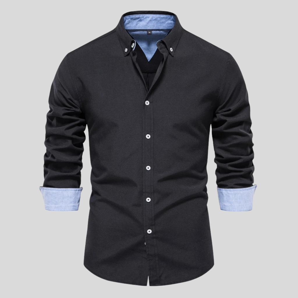 Classic Button Front Layered Collar Long Sleeve Shirt