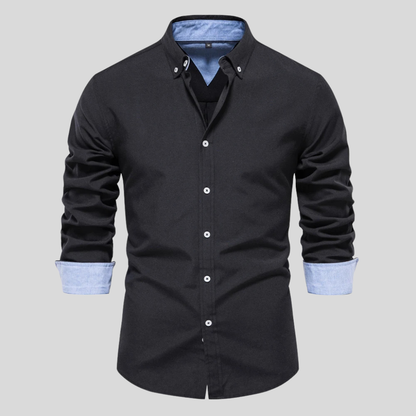 Classic Button Front Layered Collar Long Sleeve Shirt