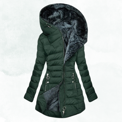 Hooded Zip Front Quilted Longline Coat